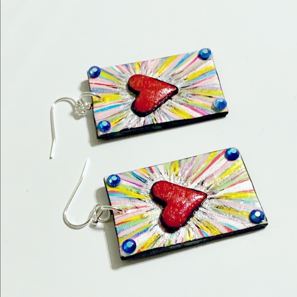 Artwork heart earrings polymer clay handmade - Picture 2 of 4